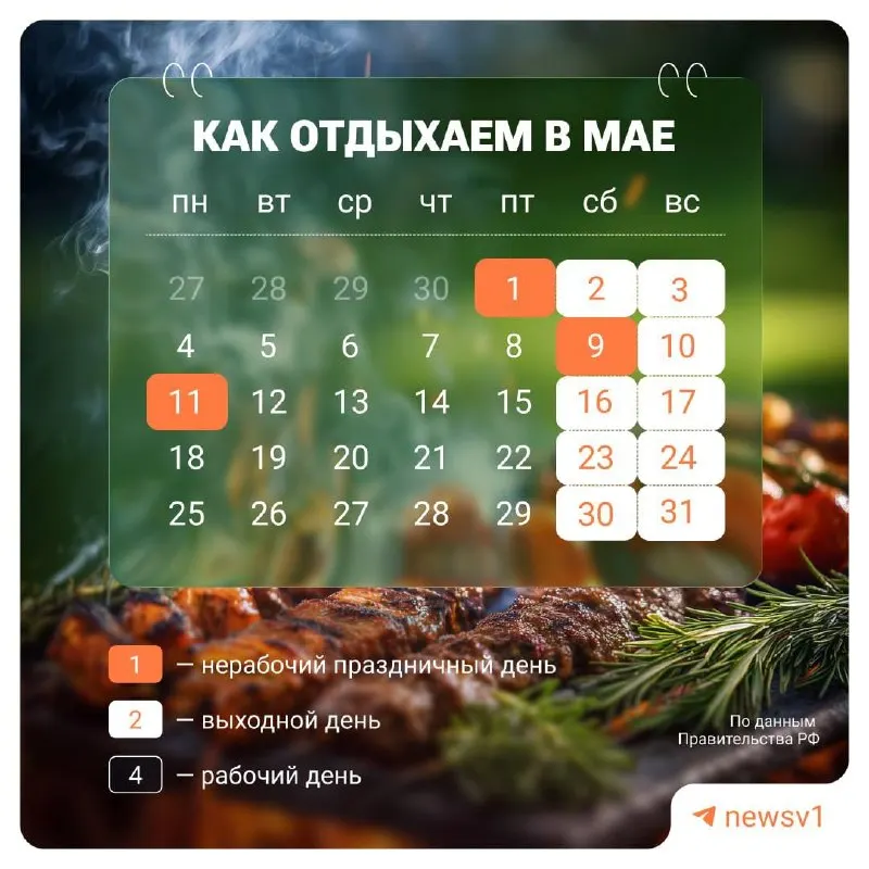 С 9 по 11 мая установлены нерабочие дни, приуроченные к празднованию Дня Победы.