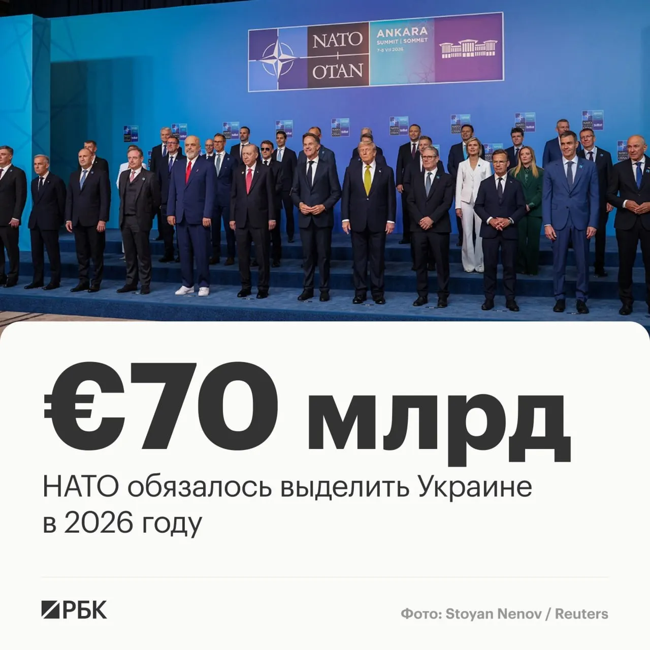 Альянс обязался предоставить Украине €70 млрд на военную технику, помощь и обучение и подтвердил намерение сохранять не ниже текущего уровня финансирование как минимум до 2027 года.