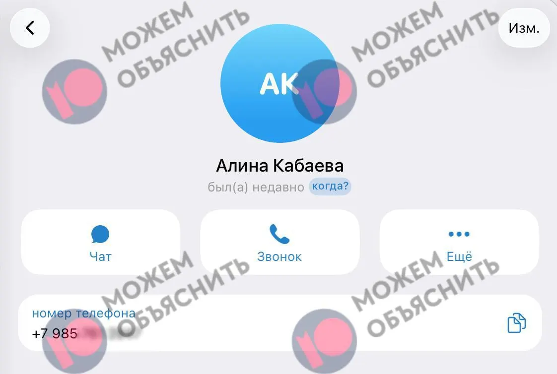 Номер, зарегистрированный на Госуслугах и портале здравоохранения Москвы, упоминается в утечке и связывается с Алининой Кабаевой и её близким окружением; также фиксируются ограничения на работу Telegram.